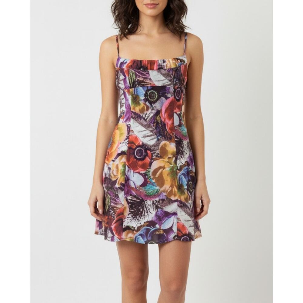 Urban Outfitters Babydoll Poppy Spaghetti Strap Floral Minidress w/ Side Slits S